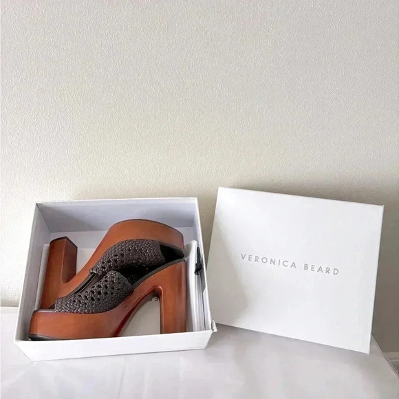 NWB Veronica Beard Guadalupe Leather Wood Chunky Braided Platform Sandal Heel 9 - Picture 3 of 8